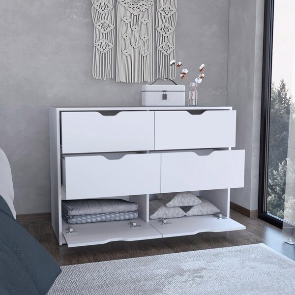 Tuhome Basilea 4 Drawers Dresser, 2 Cabinets, White - CLB8972