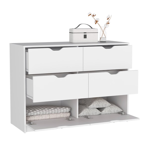 Tuhome Basilea 4 Drawers Dresser, 2 Cabinets, White - CLB8972
