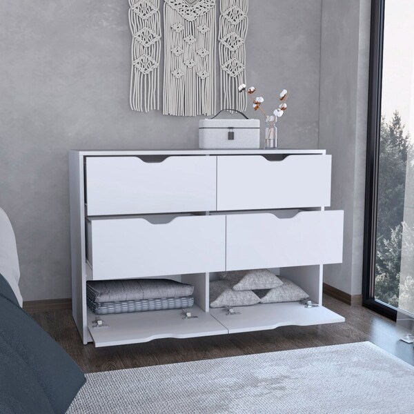 Tuhome Basilea 4 Drawers Dresser, 2 Cabinets, White - CLB8972