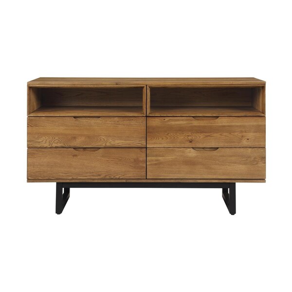 Seatsolutions Aldo 4 Drawer Dresser in Brown Oak Wood with Black Metal Legs - SE2756613