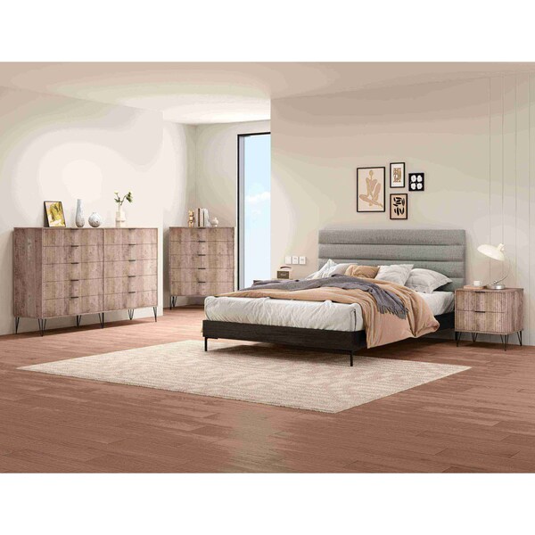 Manhattan Comfort 3-Piece DUMBO 5-Drawer Tall Dresser, 10-Drawer Double Tall Dresser and Nightstand 2.0 in Rustic Grey - 3-DB08-GY