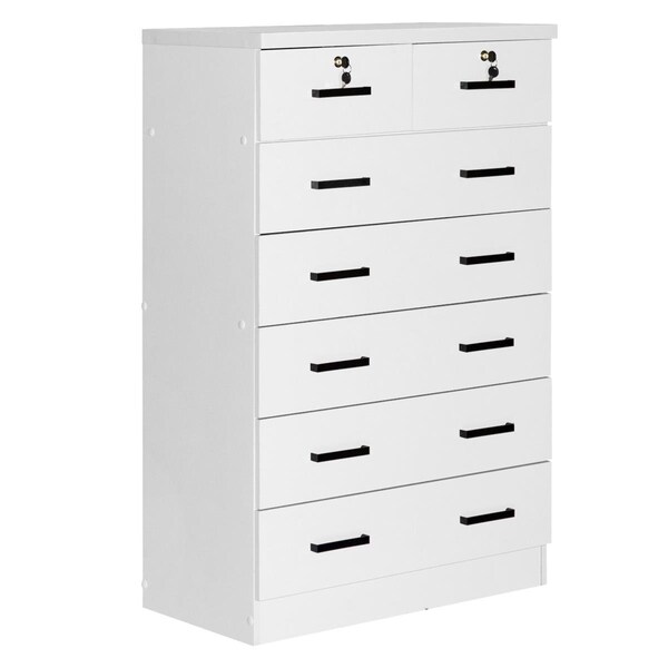Better Home Products Cindy 7 Drawer Chest Wooden Dresser with Lock, White - WC-7-WHT