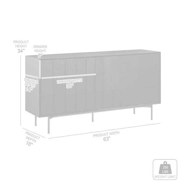 Armen Living Carnaby 6 Drawer Dresser in Black Brushed Oak and Bronze - LCCFDRBL