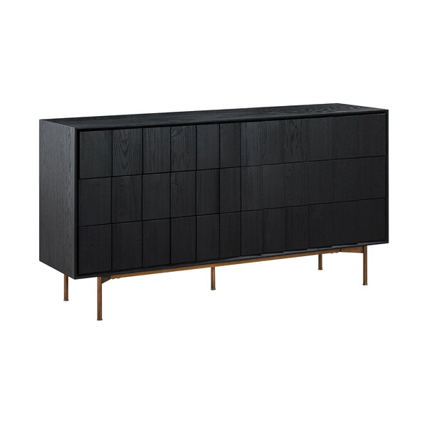 Armen Living Carnaby 6 Drawer Dresser in Black Brushed Oak and Bronze - LCCFDRBL