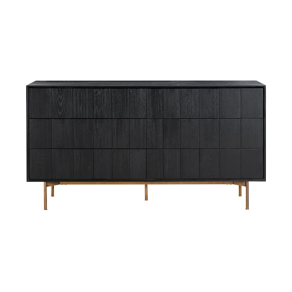 Armen Living Carnaby 6 Drawer Dresser in Black Brushed Oak and Bronze - LCCFDRBL