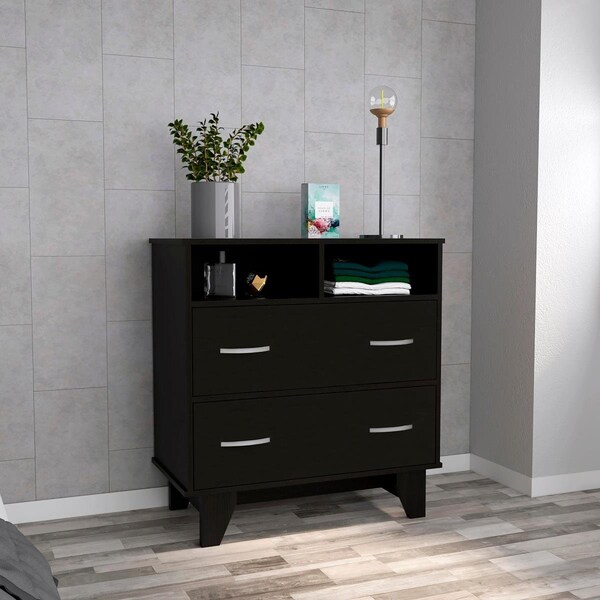 Depot E-Shop Stamford Two Drawer Dresser, Black - DE-CLW6738