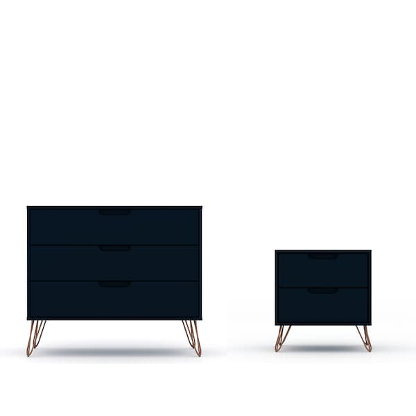 Manhattan Comfort Rockefeller Dresser and Nightstand Set, Tatiana Midnight Blue - 104GMC4