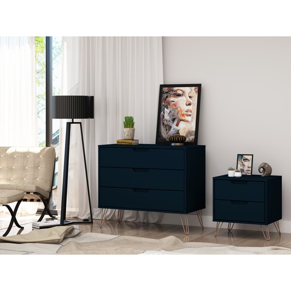 Manhattan Comfort Rockefeller Dresser and Nightstand Set, Tatiana Midnight Blue - 104GMC4