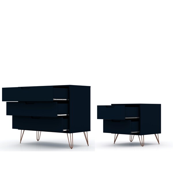 Manhattan Comfort Rockefeller Dresser and Nightstand Set, Tatiana Midnight Blue - 104GMC4