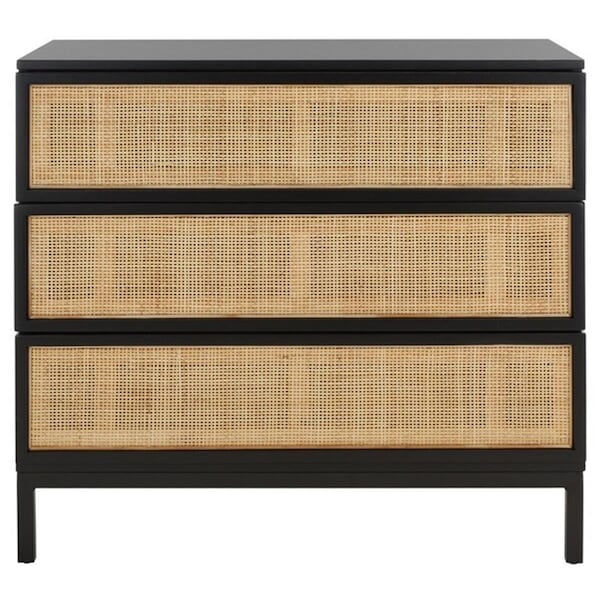Safavieh Zadie 3 Drawer Chest - Black Frame; Natural Rattan & Black Legs - CHS5004D