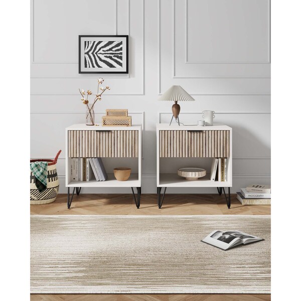 Manhattan Comfort DUMBO 1.0 Nightstand in White and Rustic Grey, 2PK - 2-NS001-WG