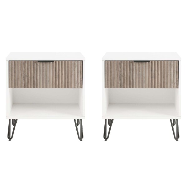 Manhattan Comfort DUMBO 1.0 Nightstand in White and Rustic Grey, 2PK - 2-NS001-WG