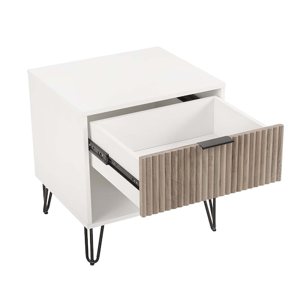 Manhattan Comfort DUMBO 1.0 Nightstand in White and Rustic Grey, 2PK - 2-NS001-WG