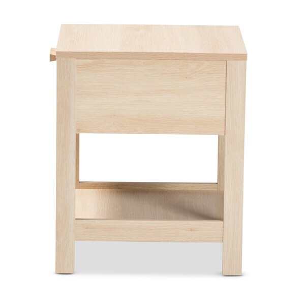 Baxton Studio Sebille Mid-Century Modern Light Brown Finished Wood 1-Drawer Nightstand with Natural Rattan - 207-12463