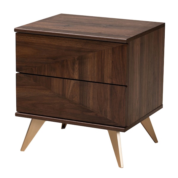 Baxton Studio Graceland Mid-Century Modern Transitional Walnut Brown Finished Wood 2-Drawer Nightstand - 233-13277-ZORO