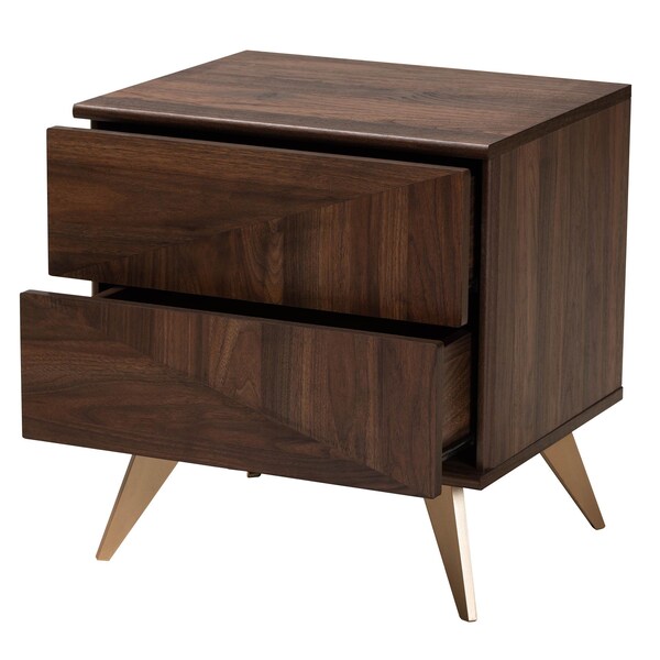 Baxton Studio Graceland Mid-Century Modern Transitional Walnut Brown Finished Wood 2-Drawer Nightstand - 233-13277-ZORO