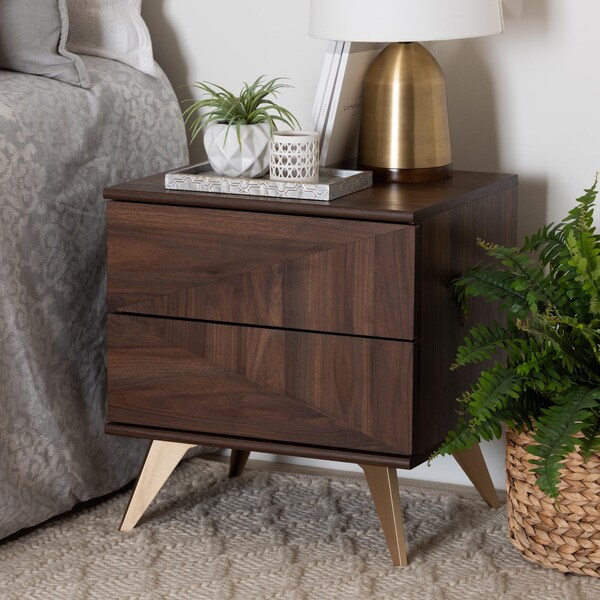 Baxton Studio Graceland Mid-Century Modern Transitional Walnut Brown Finished Wood 2-Drawer Nightstand - 233-13277-ZORO