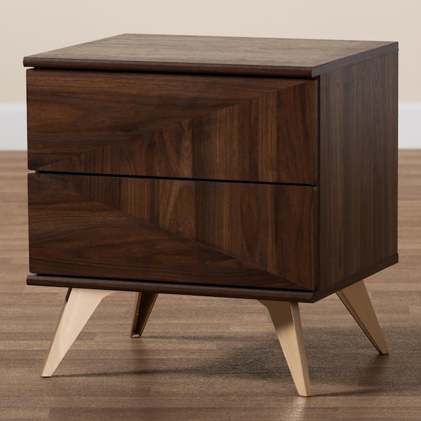 Baxton Studio Graceland Mid-Century Modern Transitional Walnut Brown Finished Wood 2-Drawer Nightstand - 233-13277-ZORO