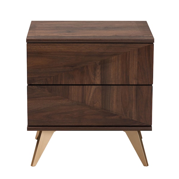Baxton Studio Graceland Mid-Century Modern Transitional Walnut Brown Finished Wood 2-Drawer Nightstand - 233-13277-ZORO