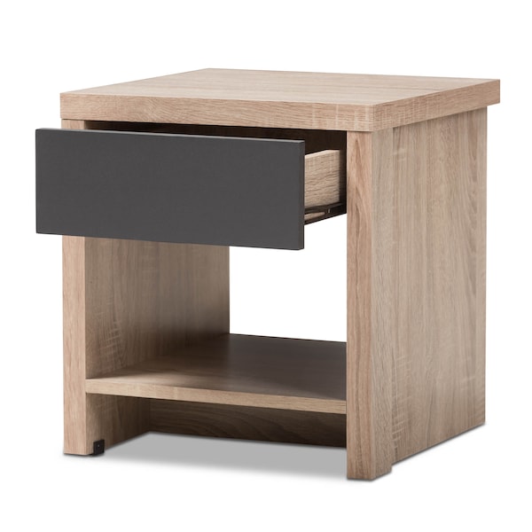Baxton Studio Jamie Modern Two-Tone Oak and Grey Wood 1-Drawer 1-Shelf Nightstand - 138-7708