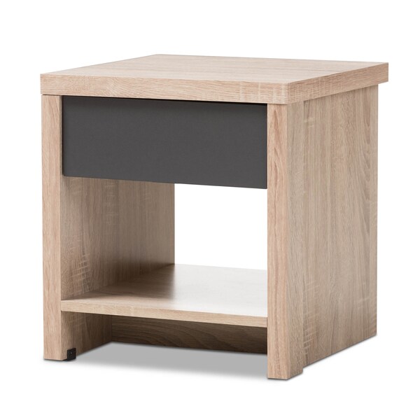 Baxton Studio Jamie Modern Two-Tone Oak and Grey Wood 1-Drawer 1-Shelf Nightstand - 138-7708