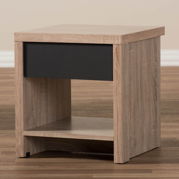 Baxton Studio Jamie Modern Two-Tone Oak and Grey Wood 1-Drawer 1-Shelf Nightstand - 138-7708