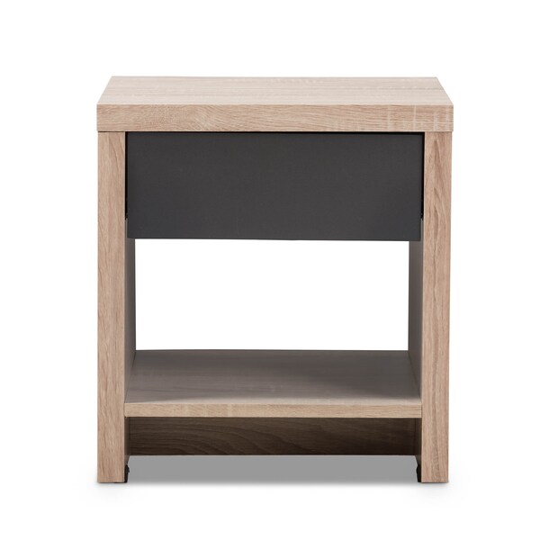 Baxton Studio Jamie Modern Two-Tone Oak and Grey Wood 1-Drawer 1-Shelf Nightstand - 138-7708
