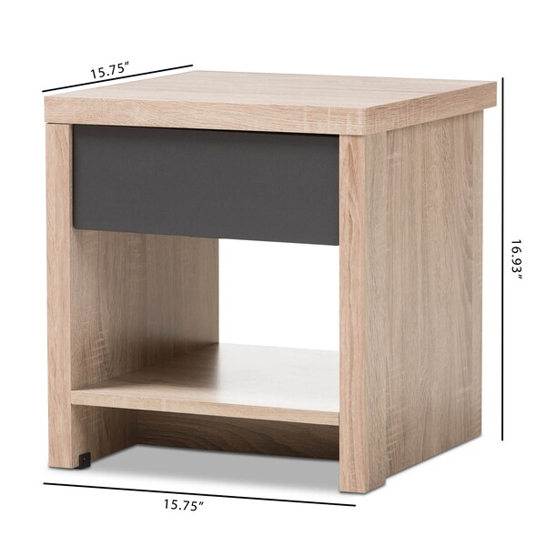 Baxton Studio Jamie Modern Two-Tone Oak and Grey Wood 1-Drawer 1-Shelf Nightstand - 138-7708