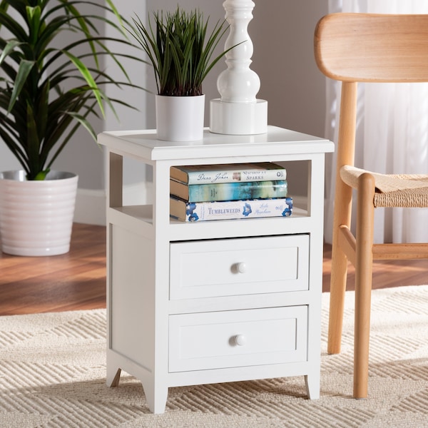 Baxton Studio Karsen ModernWhite Finished Wood 2-Drawer Nightstand - 199-12246-ZORO