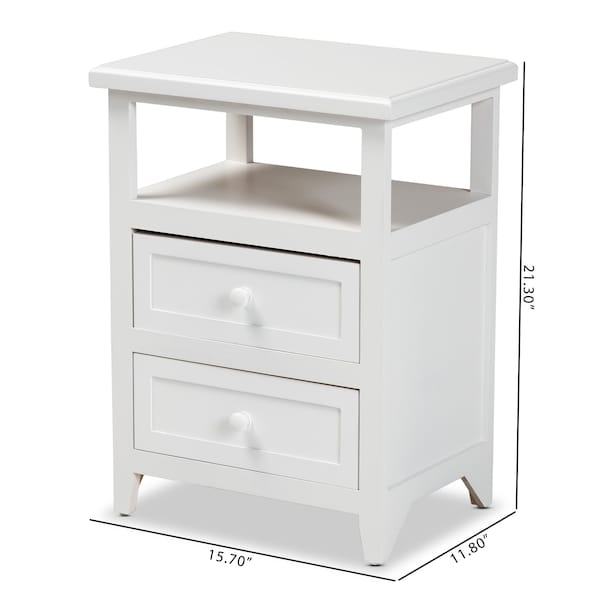 Baxton Studio Karsen ModernWhite Finished Wood 2-Drawer Nightstand - 199-12246-ZORO