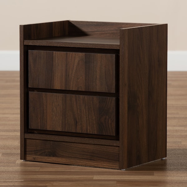 Baxton Studio Hale Modern and Contemporary Walnut Brown Finished Wood 2-Drawer Nightstand - 174-11212-ZORO