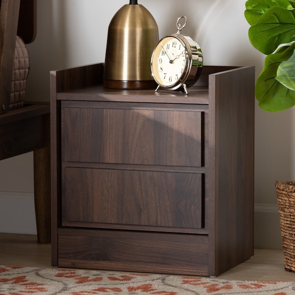 Baxton Studio Hale Modern and Contemporary Walnut Brown Finished Wood 2-Drawer Nightstand - 174-11212-ZORO