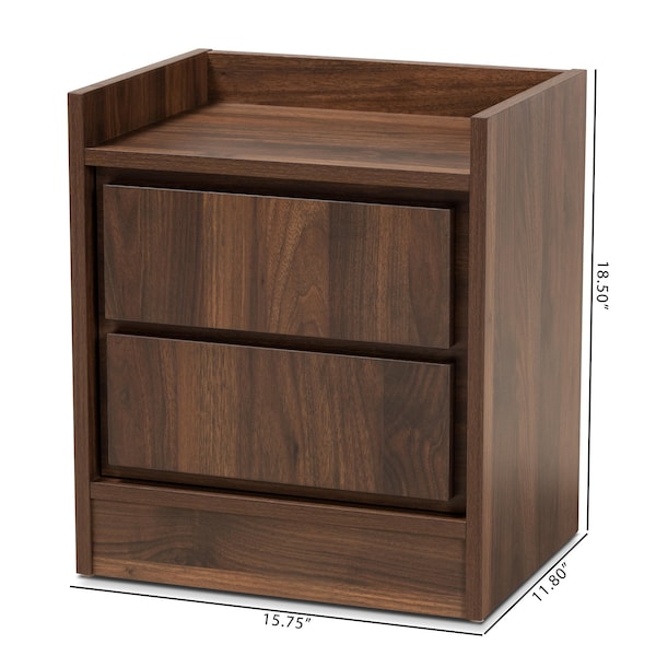 Baxton Studio Hale Modern and Contemporary Walnut Brown Finished Wood 2-Drawer Nightstand - 174-11212-ZORO