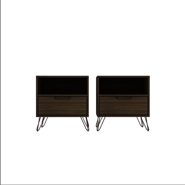 Manhattan Comfort Rockefeller Nightstand 1.0 in Brown (Set of 2) - 2-101GMC5