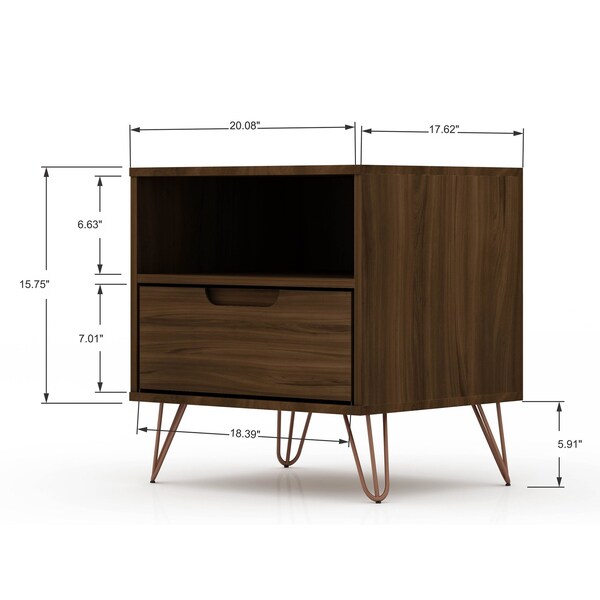 Manhattan Comfort Rockefeller Nightstand 1.0 in Brown (Set of 2) - 2-101GMC5