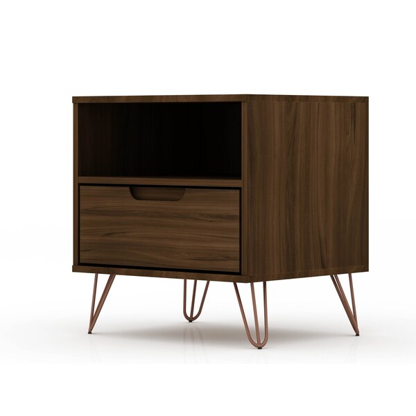 Manhattan Comfort Rockefeller Nightstand 1.0 in Brown (Set of 2) - 2-101GMC5