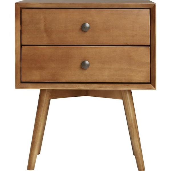 Walker Edison Furniture Walker Edison Furniture BR25MC2DCA Mid-Century 2 Drawer Solid Wood Night Stand; Caramel - BR25MC2DCA