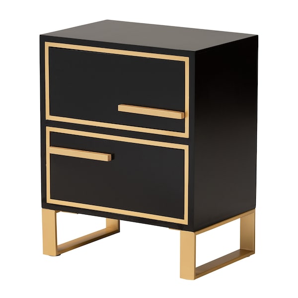 Baxton Studio Giolla Contemporary Glam and Luxe Black Finished Wood and Gold Metal 2Drawer Nightstand - 221-12456-ZORO