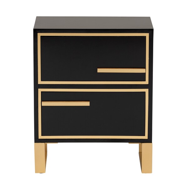 Baxton Studio Giolla Contemporary Glam and Luxe Black Finished Wood and Gold Metal 2Drawer Nightstand - 221-12456-ZORO