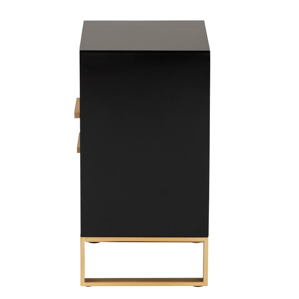 Baxton Studio Giolla Contemporary Glam and Luxe Black Finished Wood and Gold Metal 2Drawer Nightstand - 221-12456-ZORO