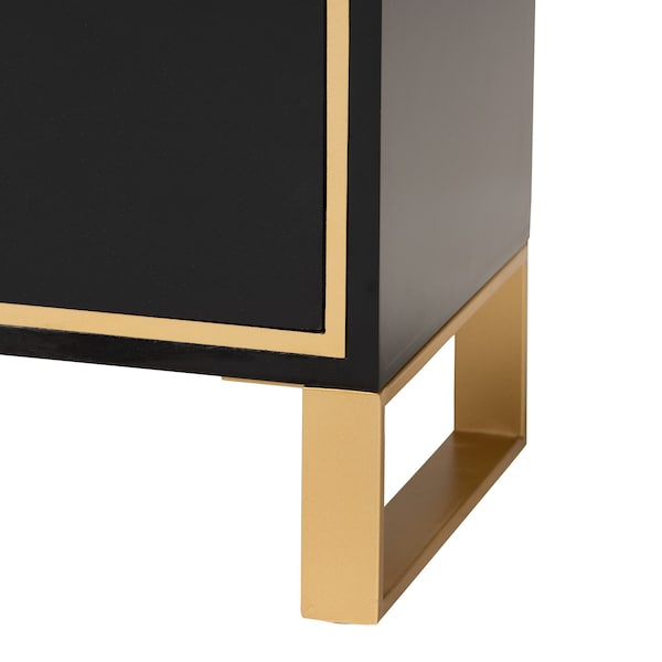 Baxton Studio Giolla Contemporary Glam and Luxe Black Finished Wood and Gold Metal 2Drawer Nightstand - 221-12456-ZORO