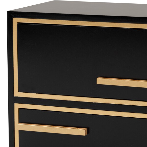 Baxton Studio Giolla Contemporary Glam and Luxe Black Finished Wood and Gold Metal 2Drawer Nightstand - 221-12456-ZORO