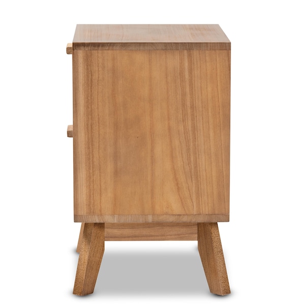 Baxton Studio Baden Mid-Century Modern Walnut Brown Finished Wood 2-Drawer Nightstand with Rattan - 201-12260