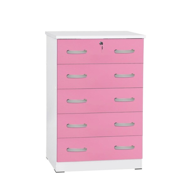 Kd Muebles De Dormitorio 44 x 29 x 16 in. Cindy 5 Drawer Chest Wooden Dresser with Lock, Pink - KD2536526