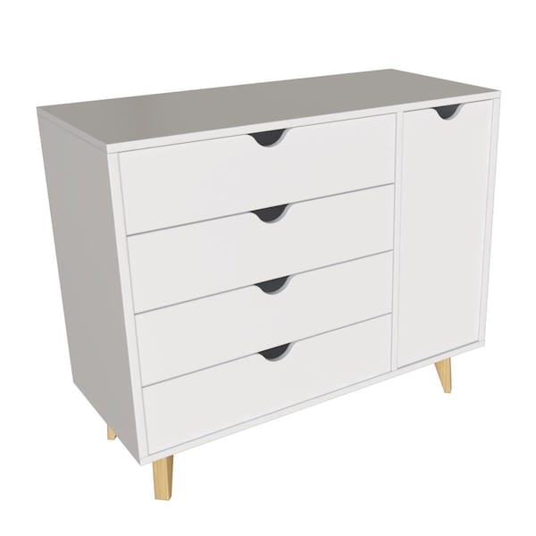 Gfancy Fixtures 35 in. Solid Wood Four Drawer Combo Dresser, White - GF3108887