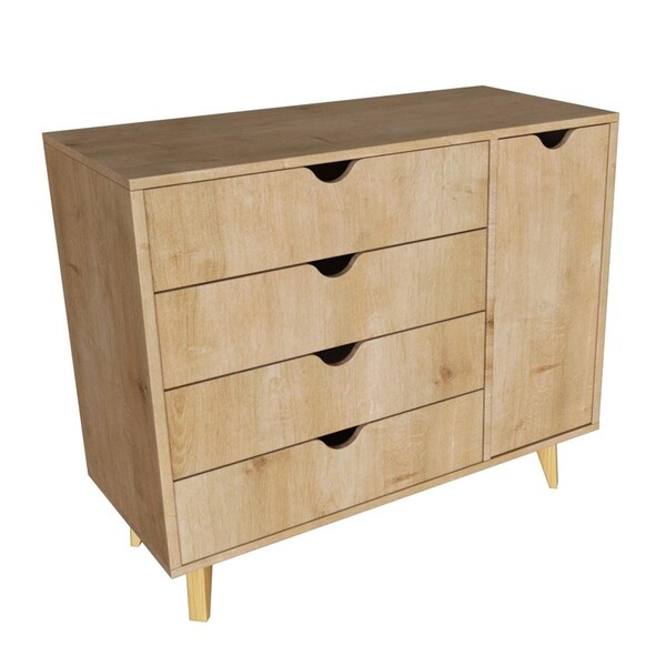 Gfancy Fixtures 35 in. Solid Wood Four Drawer Combo Dresser, Natural - GF3111265