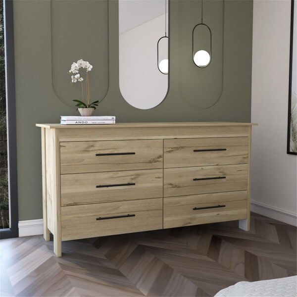 Depot E-Shop Paris 6 Drawer Double Dresser, Light Oak & White - DE-CDB7667