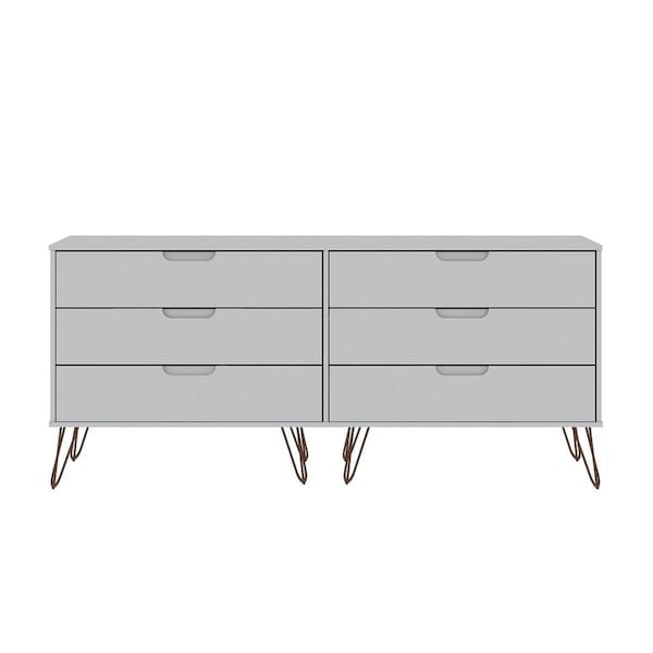 Designed To Furnish Rockefeller 6-Drawer Double Low Dresser with Metal Legs in White, 30.24 x 69.72 x 19.02 in. - DE3063205
