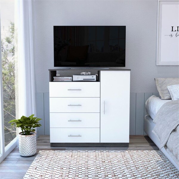 Depot E-Shop Rioja 4 Drawer Dresser, Smokey Oak & White - DE-CIB6589