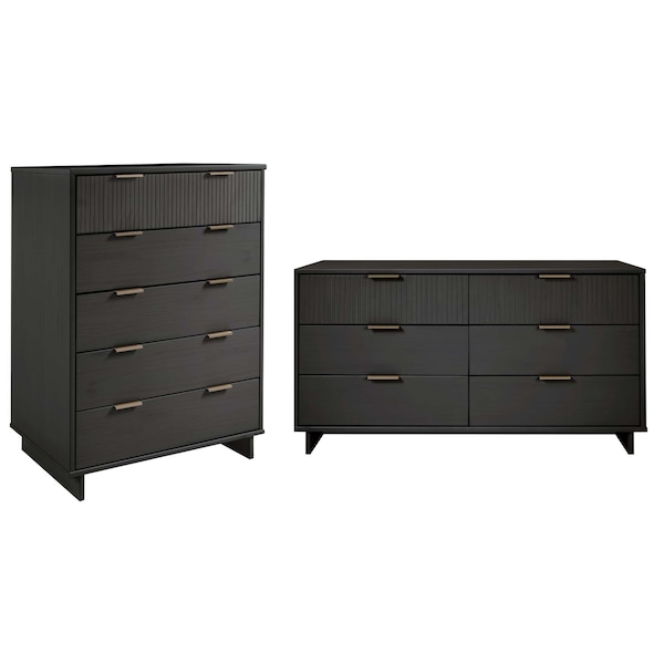 Manhattan Comfort Granville Dark Grey 5-Drawer Chest and 6-Drawer Double Dresser, Set of 2 - GRAN065